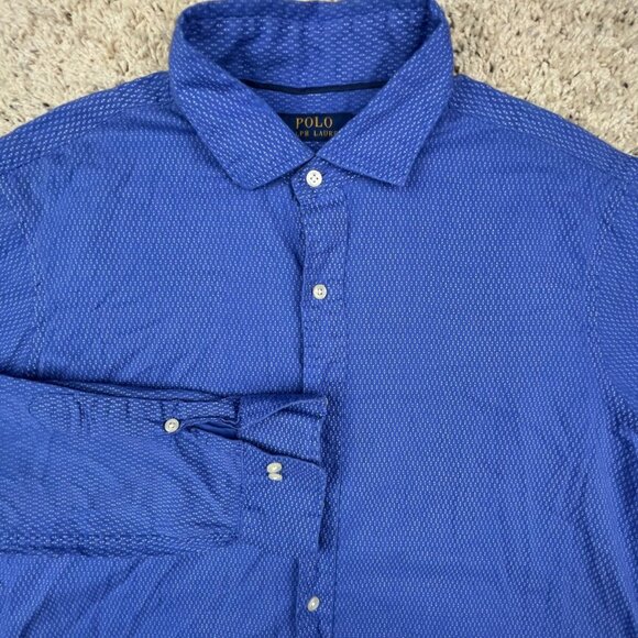 Polo Ralph Lauren Shirt Large Blue Geometric Print Button Up Long Sleeve Mens - Picture 1 of 8
